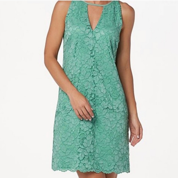 NWT Sea Green Lace Sam Edelman V Neck Shift Dress - Picture 1 of 8